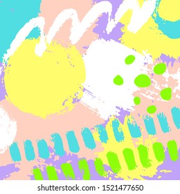 Hand drawn abstract background with colorful paint spots,strokes,blots, dashes and lines. Grungy modern vector illustration  for your design. Perfect for website, badge, poster, print, flyer,card, ad.