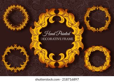 Hand drawn abstract background decorative hand painted frames set concept. Vector  retro banner of card or invitation design. Vintage traditional, Islam, arabic, indian, ottoman motifs, elements.  
