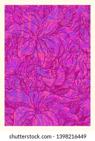 Hand Drawn Abstract Background with Flowers And Engraving Design Elements. Vector Illustration