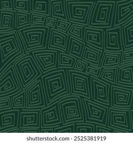 handgezeichneter abstrakter Hintergrund, geometrischer Labyrinth-Hintergrund, uraltes Ornament, Retro-Design, grüner Hintergrund