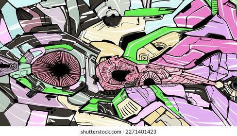 hand drawn abstract background mecha illustration vector eps.10