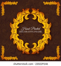 Hand drawn abstract background ornament illustration concept. Vector decorative retro banner of card or invitation design. Vintage traditional, Islam, arabic, indian, ottoman motifs, elements. 