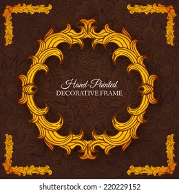 Hand drawn abstract background ornament illustration concept. Vector decorative retro banner of card or invitation design. Vintage traditional, Islam, arabic, indian, ottoman motifs, elements. 