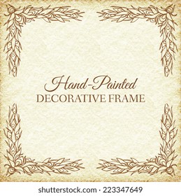 Hand drawn abstract background ornament frame on old paper illustration concept. Vector decorative retro banner of card or invitation design. Vintage traditional, indian, ottoman motifs, elements. 