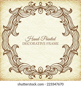 Hand drawn abstract background ornament frame on old paper illustration concept. Vector decorative retro banner of card or invitation design. Vintage traditional, indian, ottoman motifs, elements. 