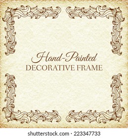 Hand drawn abstract background ornament frame on old paper illustration concept. Vector decorative retro banner of card or invitation design. Vintage traditional, indian, ottoman motifs, elements. 