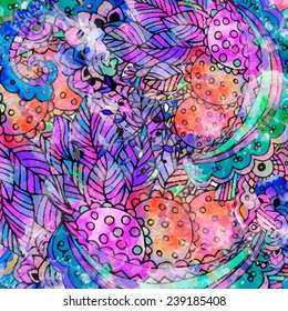 Hand drawn abstract background ornament illustration concept. Lace pattern design. Vector decorative card or invitation design. Vintage traditional, Islam, arabic, indian, ottoman motifs, watercolor