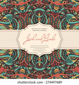 Hand drawn abstract background ornament illustration concept. Lace pattern design. Vector decorative card or invitation design. Vintage traditional, Islam, Arabic, Indian, ottoman motifs, elements.