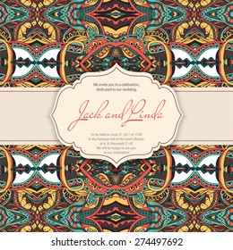 Hand drawn abstract background ornament illustration concept. Lace pattern design. Vector decorative card or invitation design. Vintage traditional, Islam, Arabic, Indian, ottoman motifs, elements.