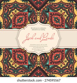Hand drawn abstract background ornament illustration concept. Lace pattern design. Vector decorative card or invitation design. Vintage traditional, Islam, arabic, indian, ottoman motifs, elements.