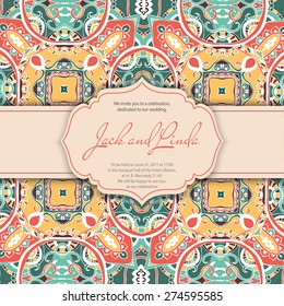 Hand drawn abstract background ornament illustration concept. Lace pattern design. Vector decorative card or invitation design. Vintage traditional, Islam, arabic, indian, ottoman motifs, elements.