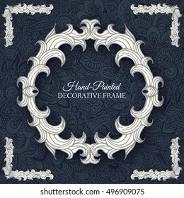 Hand drawn abstract background ornament illustration concept. Vector decorative retro banner of card or invitation design. Vintage traditional, Islam, arabic, indian, ottoman motifs, elements. 