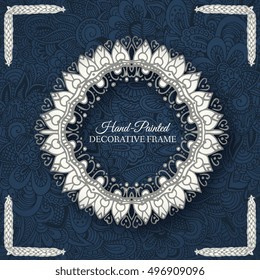 Hand drawn abstract background ornament illustration concept. Vector decorative retro banner of card or invitation design. Vintage traditional, Islam, arabic, indian, ottoman motifs, elements. 