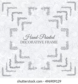 Hand drawn abstract background ornament frame illustration concept. Vector decorative retro banner of card or invitation design. Vintage traditional, Islam, arabic, indian, ottoman motifs, elements. 