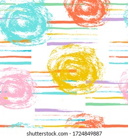 Hand drawn abstract background with paint spots and lines. Color seamless vector pattern