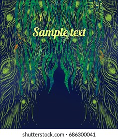 Hand drawn abstract background. Stylized feathers peacock. Vector illustration. Nature pattern. Floral wallpaper.