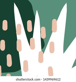 Hand drawn abstract background with tropical elements. Modern colorful design