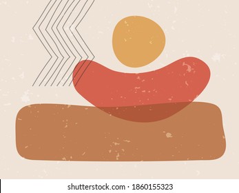 Hand drawn abstract background,  various shapes and doodle objects. Contemporary modern trendy vector illustration in pastel colors.