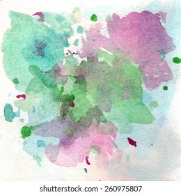 Hand drawn abstract background with watercolor stains. Abstract hand drawn watercolor background, vector illustration. Blue, green and pink colors.