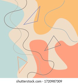 Antecedentes abstractos dibujados a mano. Dibujó a mano varias formas y objetos de garabatos. Ilustraciones vectoriales contemporáneas. Cada fondo está aislado. Colores pasteles