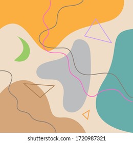 Antecedentes abstractos dibujados a mano. Dibujó a mano varias formas y objetos de garabatos. Ilustraciones vectoriales modernas y modernas. Cada fondo está aislado. Colores pasteles