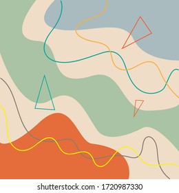 Antecedentes abstractos dibujados a mano. Dibujó a mano varias formas y objetos de garabatos. Ilustraciones vectoriales contemporáneas. Cada fondo está aislado. Colores pasteles