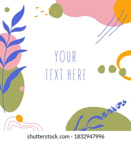 Hand drawn abstract background.Various shapes and doodle objects.Simple modern trendy background template with copy space for text. Social media stories and post creative vector illustration.