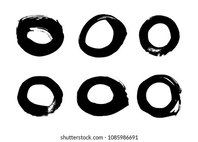 Hand drawn abstract black paint brush strokes, box,, round, circle, border. Vector set of shapes, frames isolated on white background.