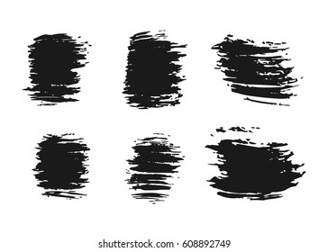 Hand drawn abstract black paint brush strokes, box, border. Vector set of shapes, frames isolated on white background.