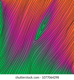 Hand drawn abstract black thin lines on colorful background. Energetic vibrant colors