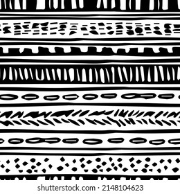 Patrón de repetición sin fisuras de blanco negro dibujado a mano. Se puede utilizar para textiles, carátulas, tarjetas, invitaciones, ropa, papel pintado, carteles, papel envolvente