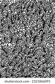 Hand Drawn Abstract Black And White Doodle Artwork. Monochrome Coloring Page For Adults.