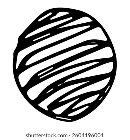 Hand drawn abstract black and white circular shape with organic, irregular stripes. Modern design element perfect for backgrounds, patterns, and artistic projects.