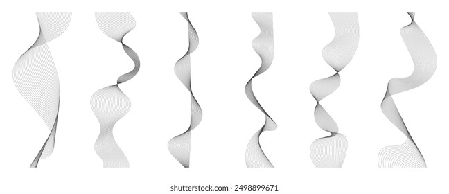 Hand drawn abstract blend line element vector set. Aesthetic contemporary stripe line art, wavy, curve in monochrome. Art form design for wall art, decoration, wallpaper.