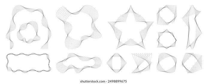 Conjunto de Vector de elemento de línea de mezcla abstracto dibujado a mano. Estética contemporánea línea de rayas de arte, ondulado, curva en monocromo. Diseño de forma de arte para el arte de la pared, decoración, Fondo de pantalla.