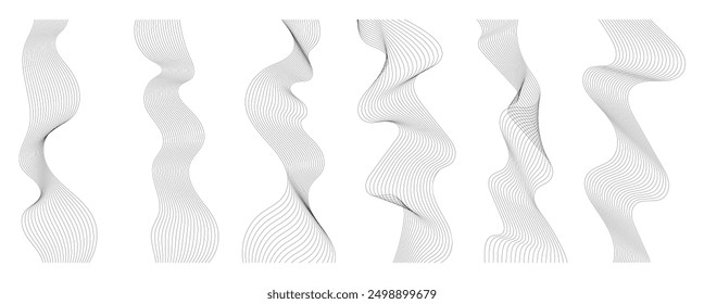 Hand drawn abstract blend line element vector set. Aesthetic contemporary stripe line art, wavy, curve in monochrome. Art form design for wall art, decoration, wallpaper.