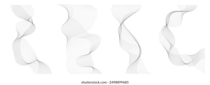 Hand drawn abstract blend line element vector set. Aesthetic contemporary stripe line art, wavy, curve in monochrome. Art form design for wall art, decoration, wallpaper.