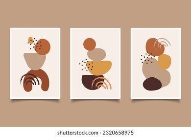  Boho abstracto dibujado a mano contemporáneo con forma orgánica arte mural moderno, decoración de arte de afiches