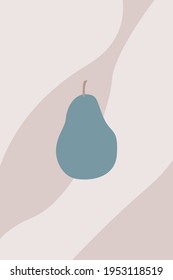 Hand drawn abstract boho poster with fruit blue pear isolated on beige background. Vector flat illustration. Design art