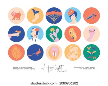 Hand drawn abstract botanical collection for brand identity, social media highlight covers