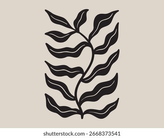 Handgezeichnetes abstraktes Zweigblattgras mit grünem, körnigem Matisse-Stil. Poster mit zeitgenössischer Pflanzennatur-Vorlage. Vektorgrafik