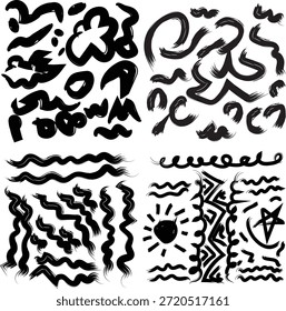 Hand Drawn Abstract Brush Strokes and Expressive Doodle Shapes