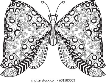 Hand drawn abstract butterfly with high detail of beautiful wings.Vector illustrator 