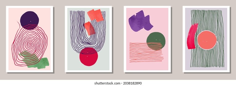 Handgezeichnet abstrakter Canvas-Vektorset. Die Aquarellfarben prägen die Hintergründe. Rahmen im Stil der 20er Jahre. Poster-Vorlagen für Jugendbüros Scribble-Elemente.