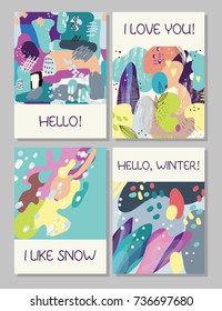 Hand drawn abstract cards with colorful brush strokes, Vector