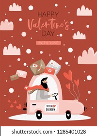 Hand drawn abstract cartoon modern graphic Happy Valentines day concept illustrations card with couples people together. Vector