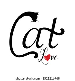 Hand Drawn Abstract ''Cat Love'' Logo and T-Shirt Vector Design Isolated Background