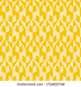 Hand Drawn Abstract Checkered Geometric Triangular Shapes with Cat Silhouette Repeating Vector Pattern