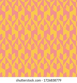 Hand Drawn Abstract Checkered Geometric Triangular Shapes with Cat Silhouette Repeating Vector Pattern