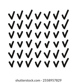 Hand drawn abstract checkmarks repeat print. Modern irregular geometric pattern